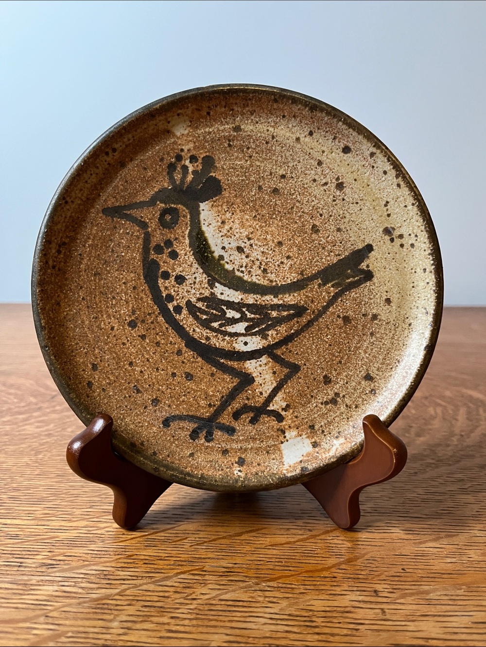 Handmade Ceramic Bird Accent Plate in Speckled Brown
